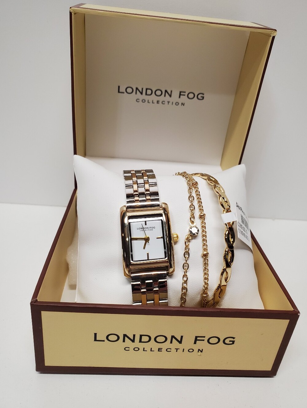 London Fog Gold and Silver Two-Tone Bracelet Watch with Matching Gold Bracelets